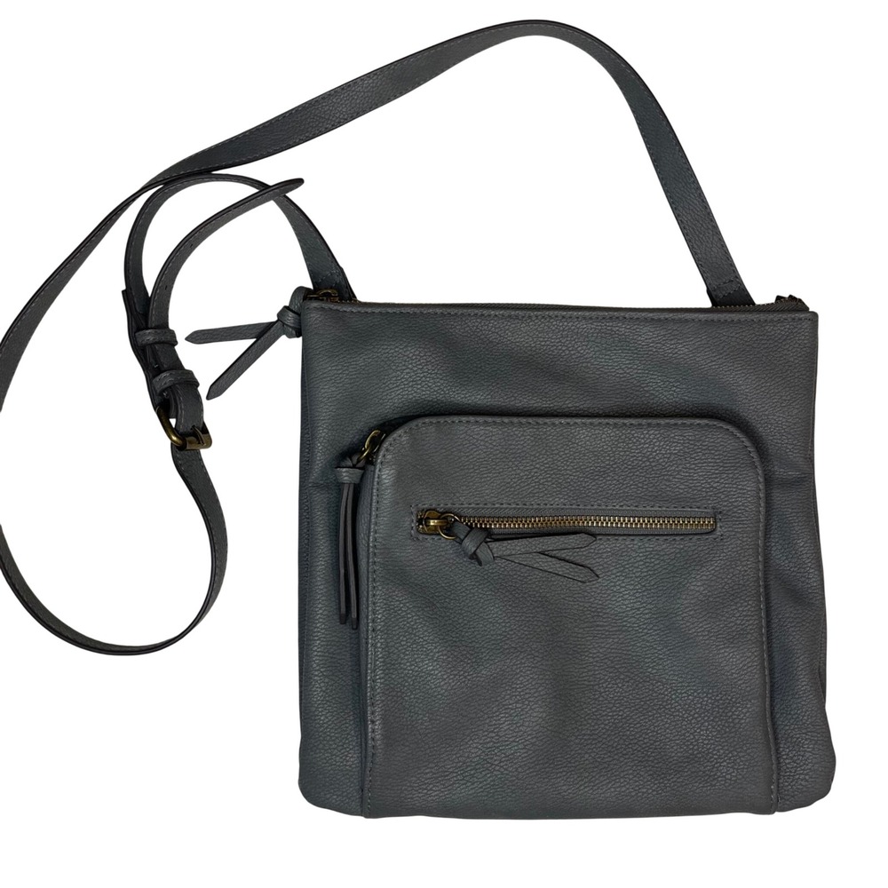 Sonoma Goods For Life Gray Pebbled Faux Leather Crossbody Bag Messenger Purse
